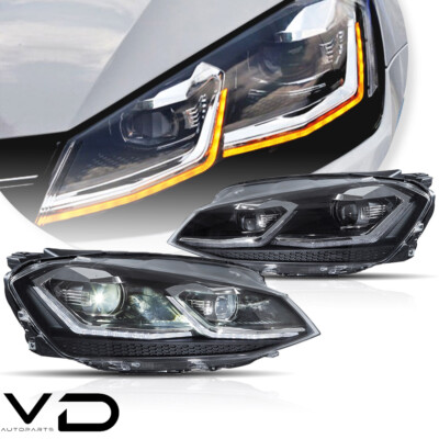 LED Headlights For VW Golf MK7 TSI 2013-2018 Halogen Front Lamps w/Silver Line