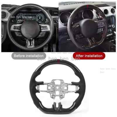 Carbon Fiber Flat Sport Steering Wheel Fit for Ford MUSTANG GT 2018+
