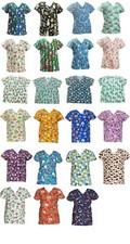 Women's Fashion Halloween Christmas Holiday Medical Nursing Scrub Tops XS to 4XL