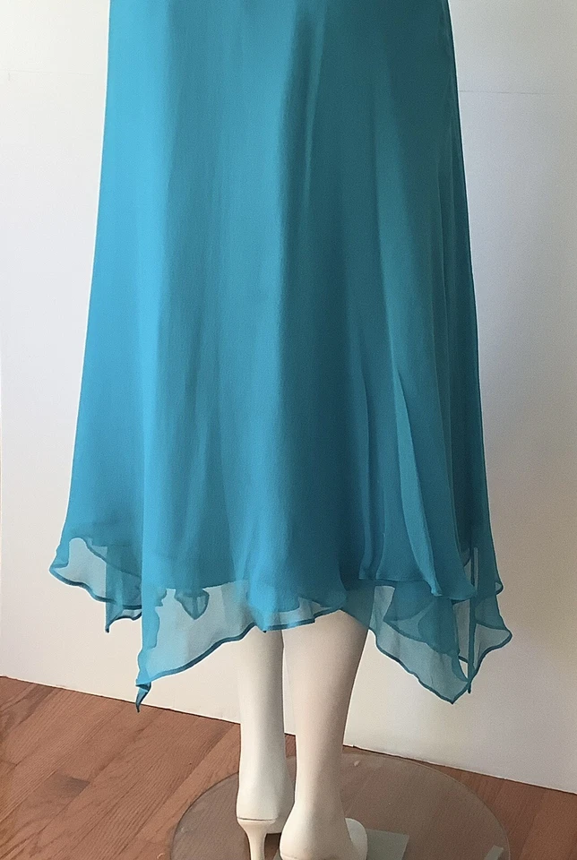 Vestido de festa/casamento turquesa DONNA RICCO surplice halter seda chiffon (tamanho 18W - Imagem 4 de 4
