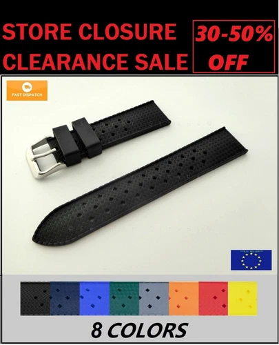 Top Quality Tropik Retro Rubber Strap Waterproof Diver 18-24mm 8 COLORS