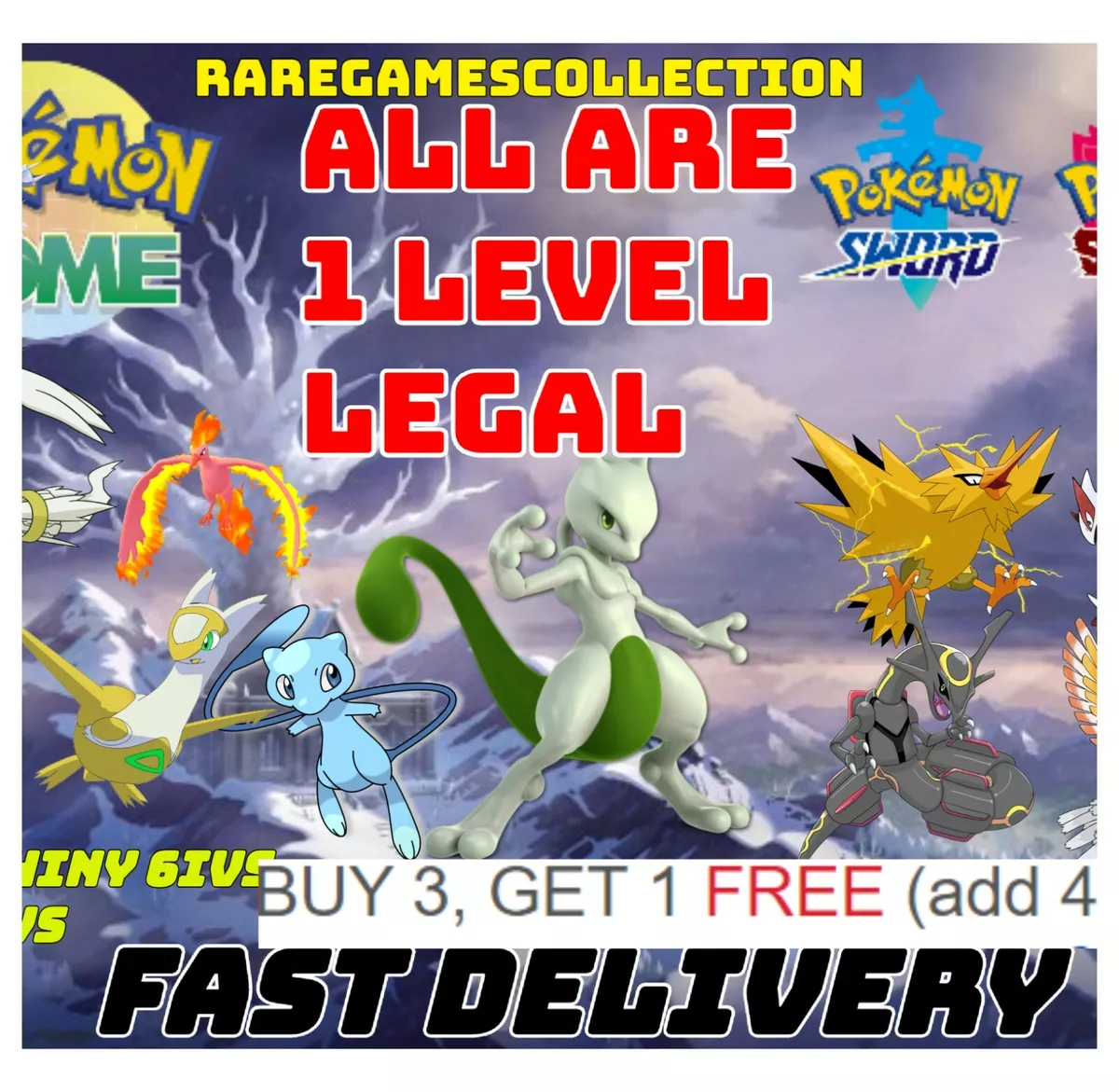 Pokemon Let's GO Shiny 6 IV Mewtwo & Mew Legendary fast delivery