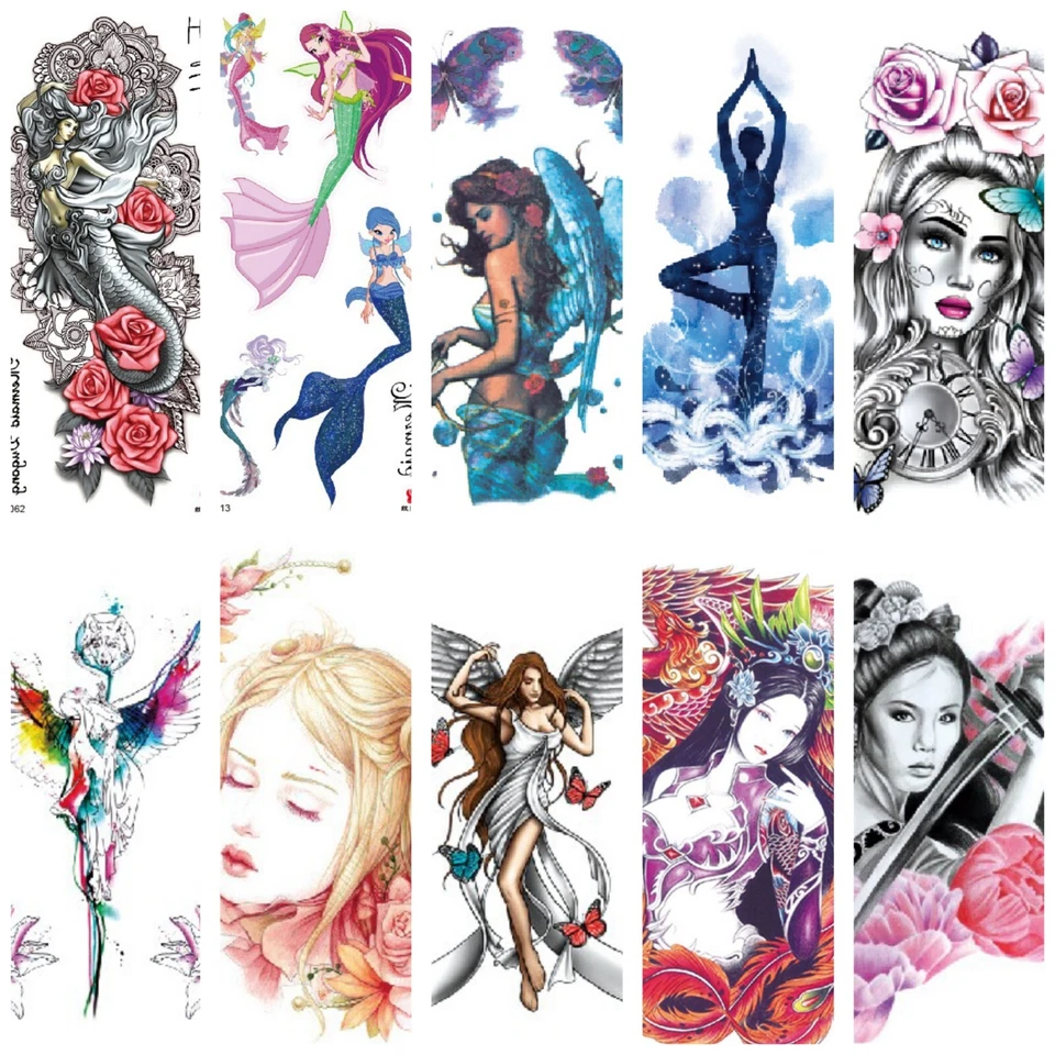 CRYSTAL WORLD UK Temporary Tattoo Full Arm Sleeve Transfer Fake Waterproof Body Sticker Women Men