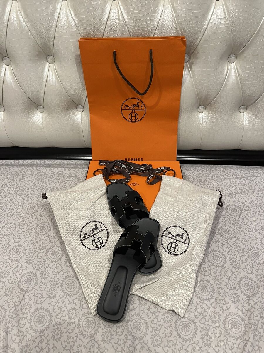 Brand New in Box Hermes Black Oran Sandals With White Brand New in Box Hermes Black Oran Sandals With White