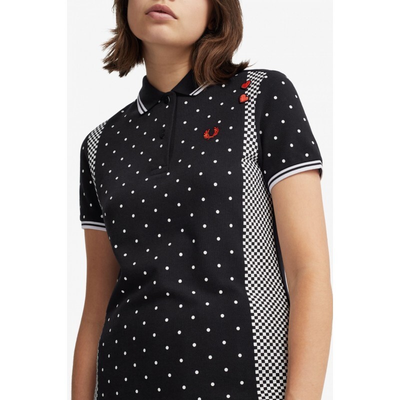 Fred Perry Amy Winehouse Black Checkerboard Spot Polo Shirt - Size 10 image 2