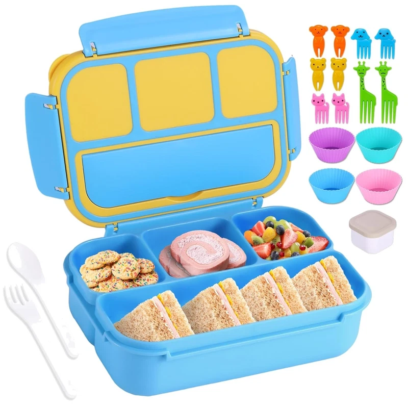 Kids Bento Box with Utensils and Sauce Jar