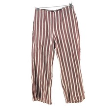 Faithfull The Brand Dress Pants Womens 8 Brown Stripe Linen Wide Leg 139653