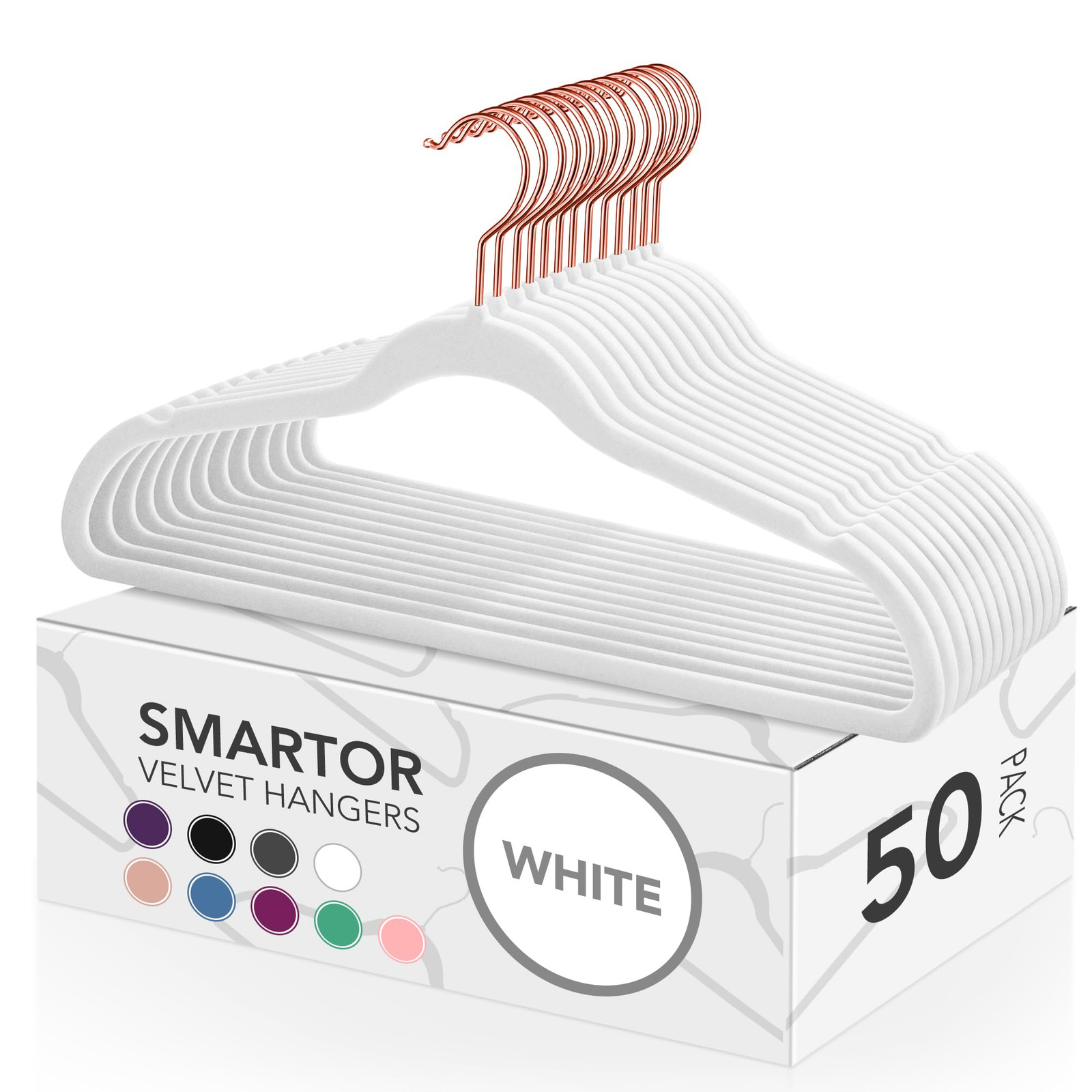 White Velvet Hangers 50 Pack with Rose Gold Hook Non-Slip Felt Hangers Heavy Duty-image