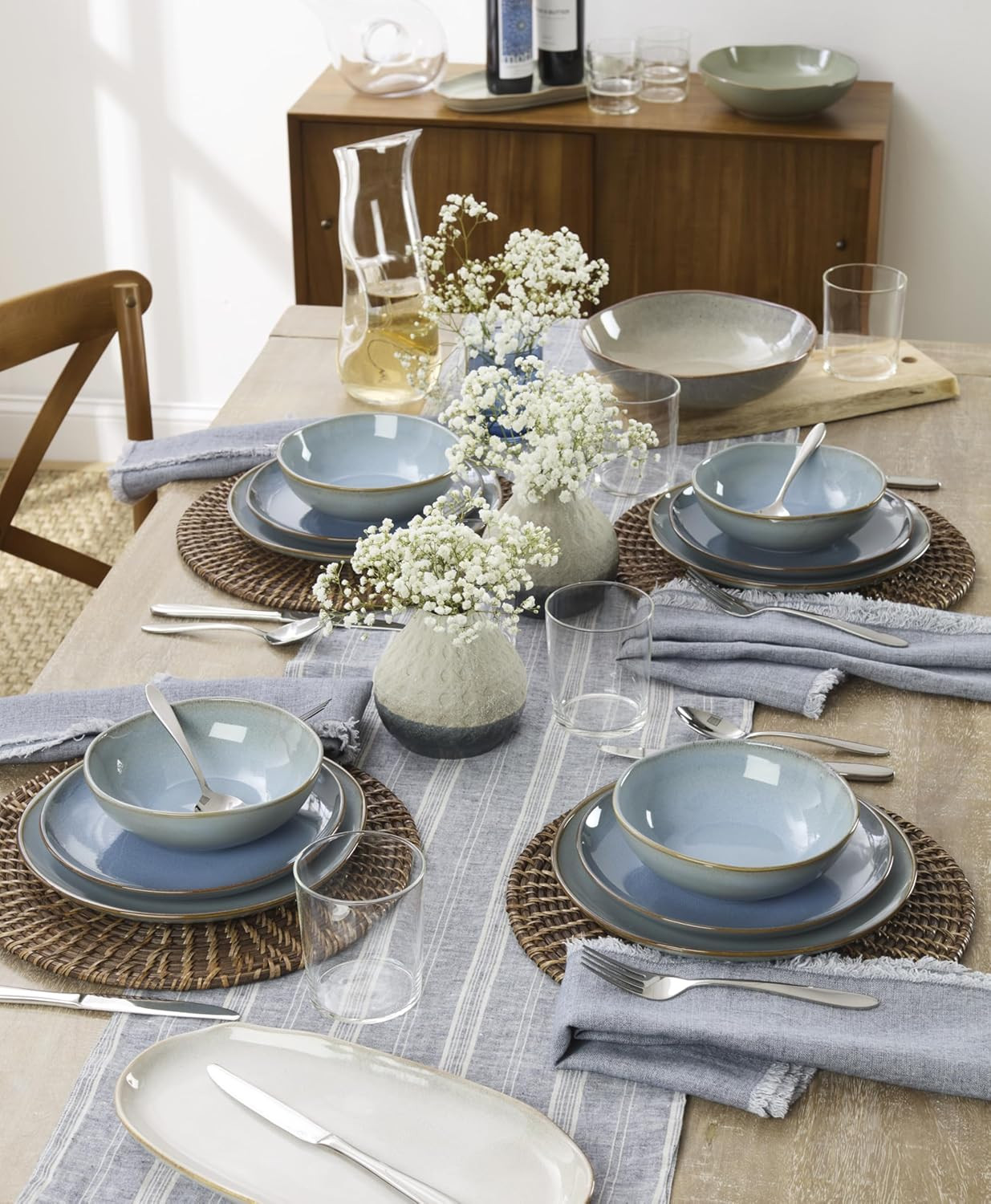 899206 Organic Shades Blue 18-Piece Dinnerware Set, Service for 6