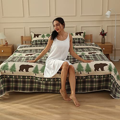 Cabin Bear Quilts Größe leichte rustikale Tagesdecke Full/Queen Kaffee Grün - Bild 4 von 7