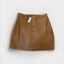 Express Mini Skirt Womens Size Medium High Waisted Brown Faux Leather Ruffle
