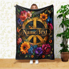 Floral Gold Arch Butterfly Coral Fleece Blanket Custom Name