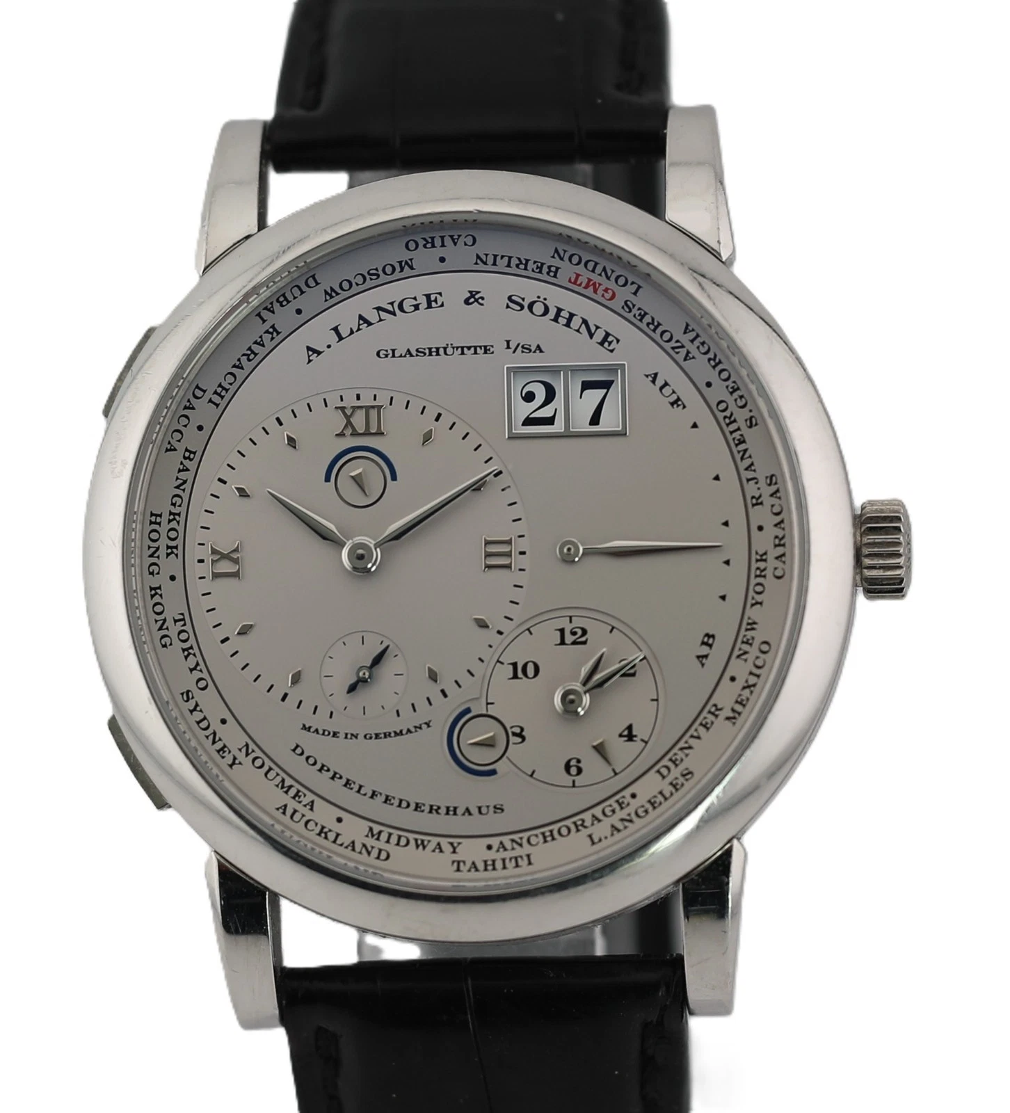 A. Lange & Söhne Lange 1 Zeitzone Ref. 116.025 – 950er Platin – Handaufzug Herrenuhr mit zweiter Zeitzone