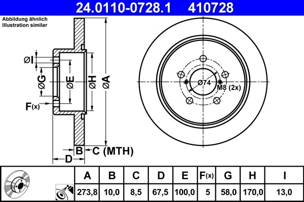 2x BRAKE DISC 24.0110-0728.1 FOR SUBARU OUTBACK LEGACY/IV/Station/Wagon 2.5L - Image 2 of 4