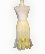 Vintage Van Raalte Yellow Nylon Half Slip Petticoat Floral Appliqu  Flounce S