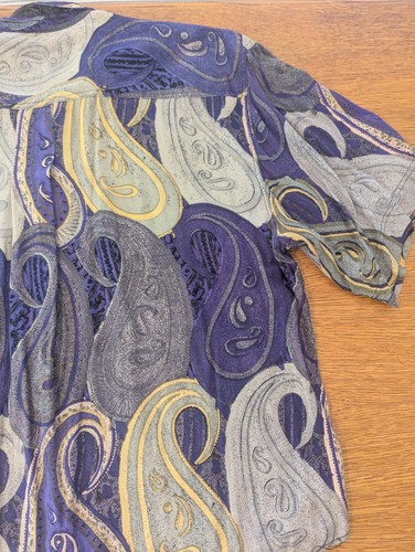 Goouch camicia con bottoni uomo taglia XL viola paisley astratta forte discoteca vintage - Foto 14 di 16