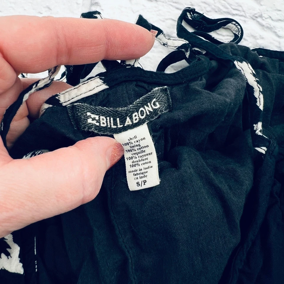 Mini Vestido Billabong Negro Cubrir Correa para Corbata Estampado Blanco Flecos S P Foto 3 de 4