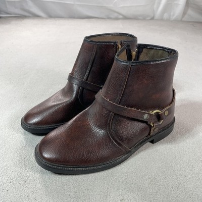 True Vintage Ankle Boots Womens 8.5 Brown Western Harness Leather Zip Bike PVC