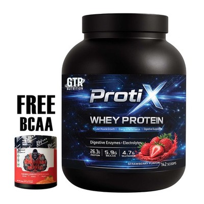 Protix Whey Protein 5KG Strawberry | Creatine & BCAA Lean Muscle Formula   GTR