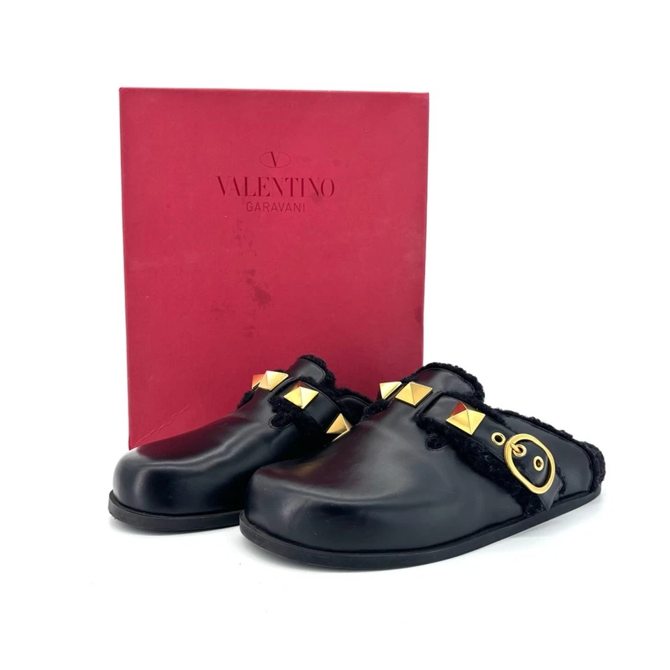 Valentino Garavani Stud Romana Piel de Oveja Forrado Sabot Sin Cordones Mulas Toboganes 38 Foto 2 de 4