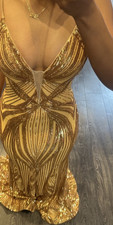 Prevue Formal and Bridal Gold Sequin V-Neck Maxi Gown Sleeveless 4