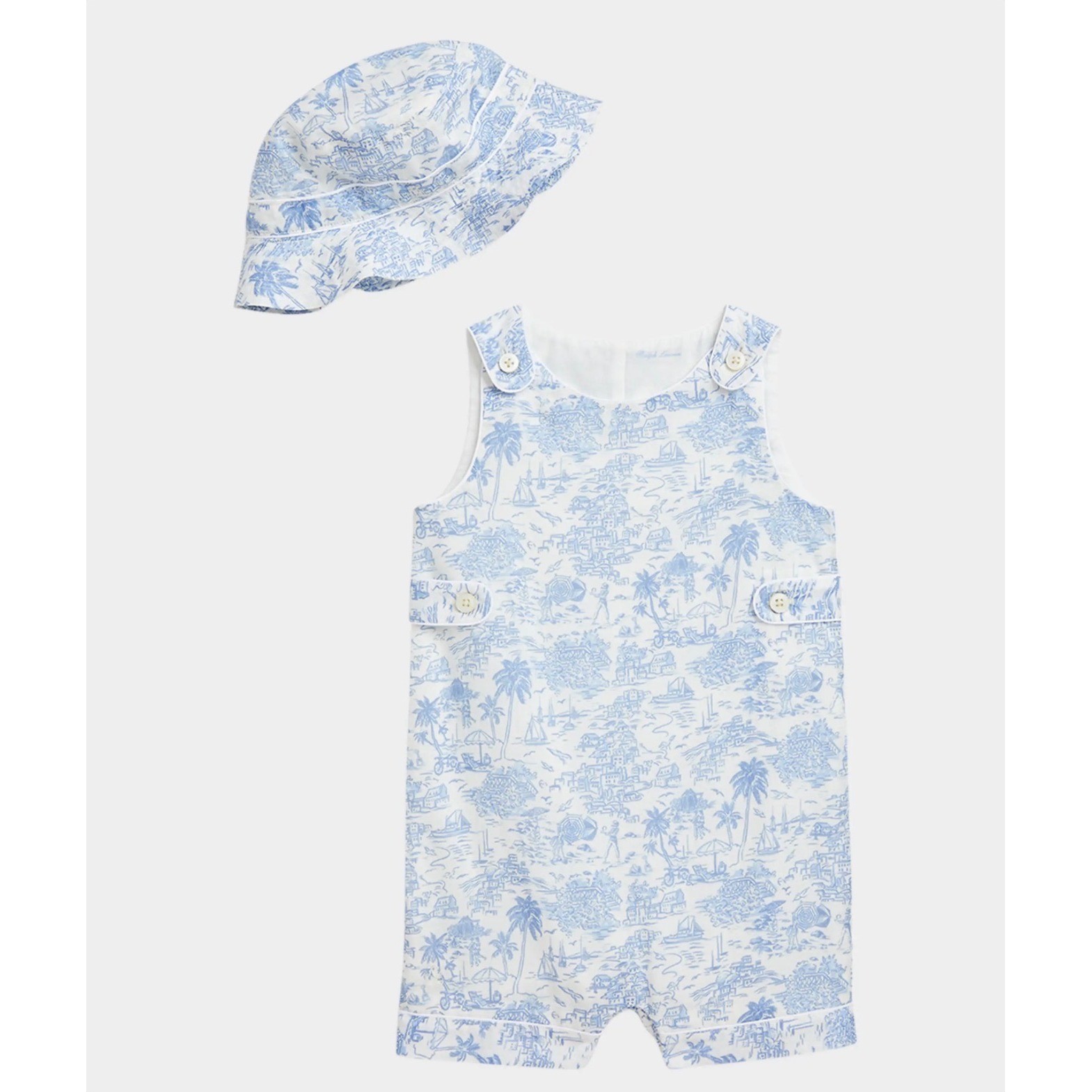 Ralph Lauren Bebé Niños Azul Toile Costero Estampado Mameluco y Sombrero Conjunto 3M NUEVO