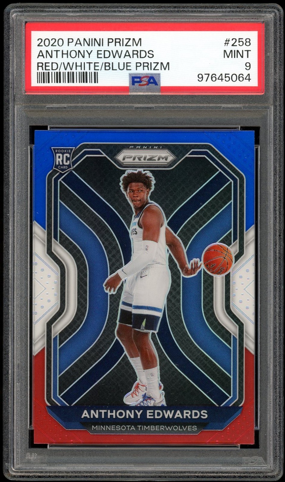 2020-21 Panini Prizm - Anthony Edwards #258 Red White & Blue Prizm (RC) PSA 9