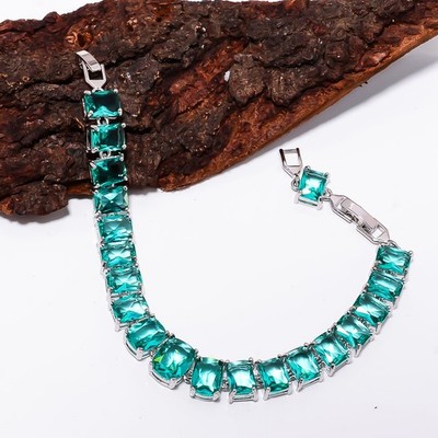 Apatite 925 Sterling Silver Adjustable Bracelet 7-8'' B13189 Valentine Day Gift