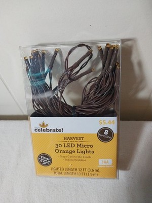 Fall Harvest 30-Count Battery LED Micro Orange Lights 12  8 Function Timer NEW