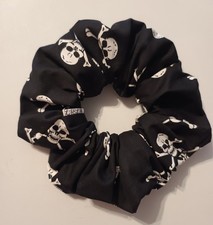 Extra Large Hair Scrunchies Skull Bone Printed On Cotton Black White Handmade