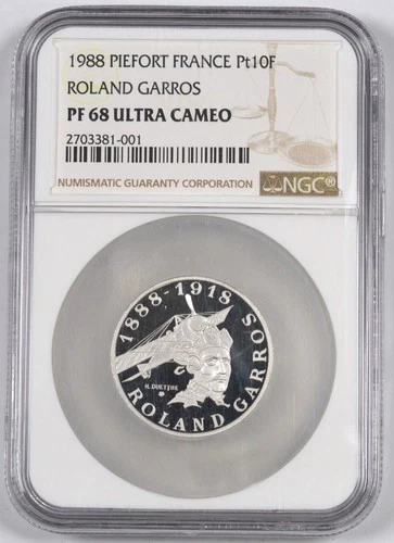 1988 Piefort France Roland Garros Platinum 1.5 oz APW / NGC PF68 UCAM - Rare