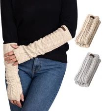 Brook + Bay Knit Arm Warmers for Women - Winter Fingerless Arm Grey, Cream