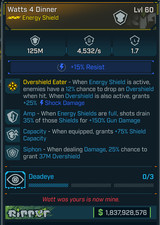 Borderlands 4⭐MODDED⭐LVL 60  WATTS 4 DINNER⭐MAX AMP & SIPHON⭐125 MILLON CAPACITY