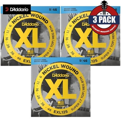3-PACK D'Addario EXL125 Light Top/Regular Bottom Electric Guitar Strings 9-46