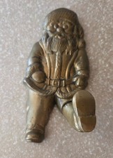 Vintage Brass Santa Claus Stocking Holder Mantel Decor Christmas Retro