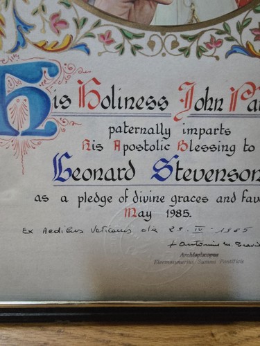 Holiness John Paul II Apostolic Blessing. Memorabilia. Sealed 1985. In Frame. - Picture 8 of 12