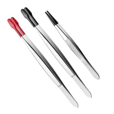 3 Stück/Set gummibeschichtete Pinzette Edelstahl flache Spitze und Spitze Pinzette gebogen