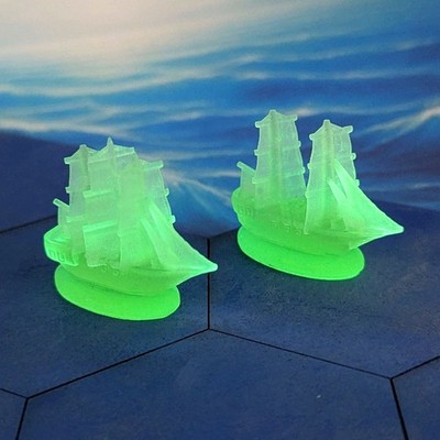 Glow in the Dark Ghost Ships 4pcs Pirate Borg RPG World Map Markers