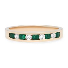 Diamond & Green Emerald Ladies Channel Set Band Ring 14K Yellow Gold Size 6.25