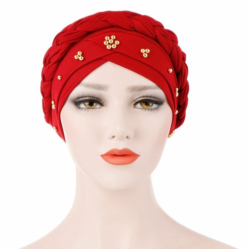 Islamic Women Beanie Turban Cap Beaded Headscarf Twisted Braid Wrap Headwear - Picture 53 of 56
