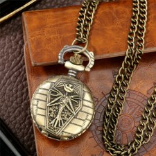 Retro Bronze Christmas Skeleton Mummy Unisex Quartz Pocket Watch Necklace Chain
