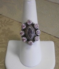 Sterling Silver 925 Marquise Amethyst Surrounded by Pink Topaz Ring Size 7.5