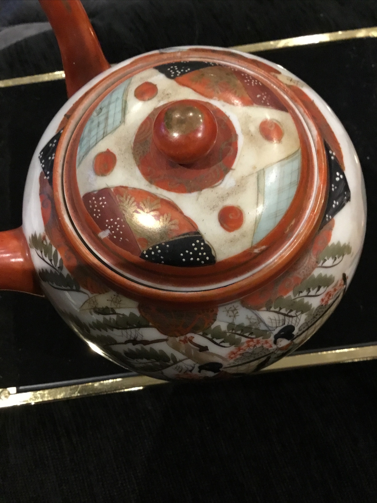 Antique Japanese Kutani Tea Pot W/ Traditional Yokode Kyusu Side Handle