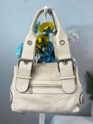 CHLOE Ivory White Giant Buckle Accents with Double Zip