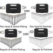 WORKPRO 22PC Flex-Head Ratcheting/Regular Combination Wrench Set w/Organizer Box