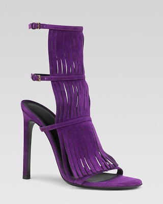 GUCCI BECKY SEXY PURPLE FRINGED HIGH HEEL CAGE 39 I LOVE SHOES 