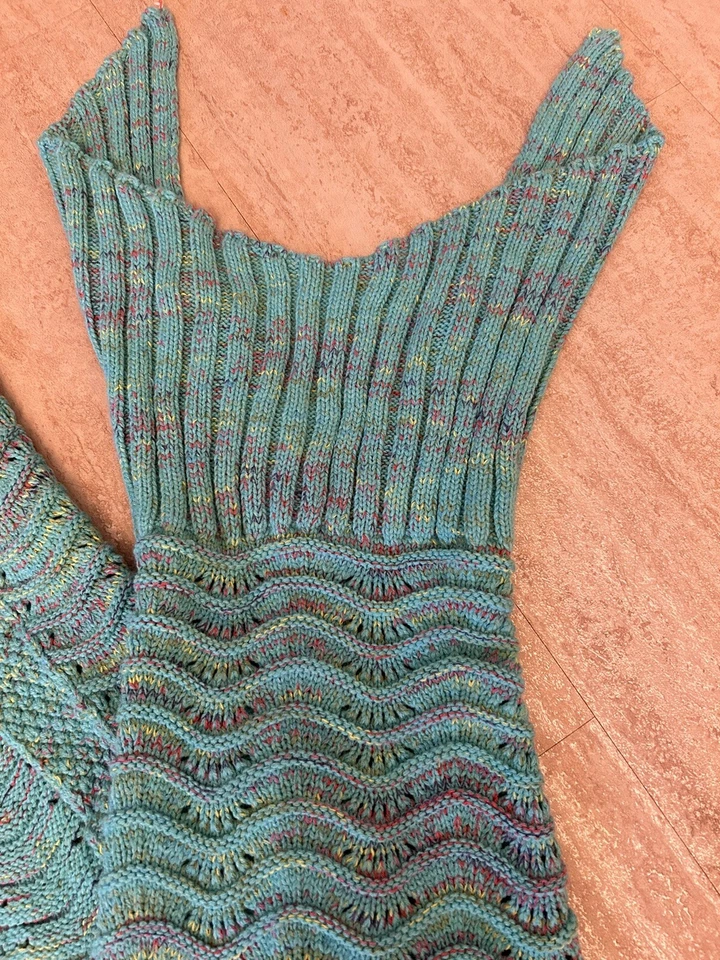Mermaid Tail under the sea knit  teal/pink variegated knit throw - Image 2 of 4