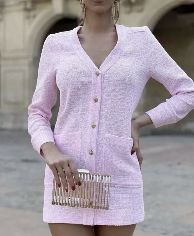 open lace back dress Andreeva Monroe Pink Handmade Knit Cardigan-Dress