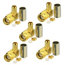 100X RP-SMA Plug(female pin) right angle Crimp LMR195 RG58 RG400 cable connector