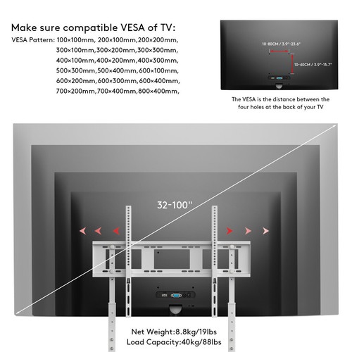 Universal TV Stand Floor Height Adjustable Free Standing TV Mount for 32-100" TV - Picture 4 of 16